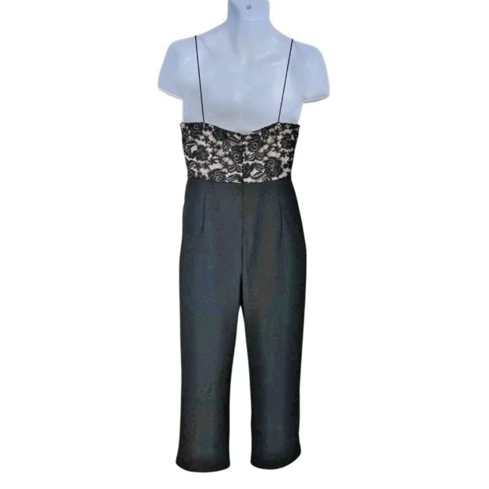 Lace Cami Top Jumpsuit XL Black Straight‎ Leg Back Zip Clubwear Festival NWT